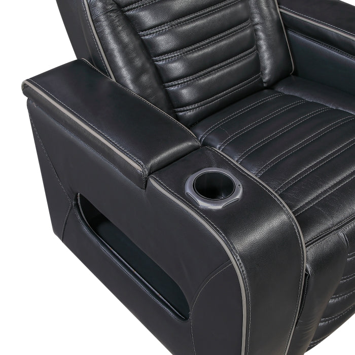 Cyber Black Power Reclining Chair With Power Headrest Cup Holder Storage Arms Air Massage Heat Led Lighting And Charging Ports