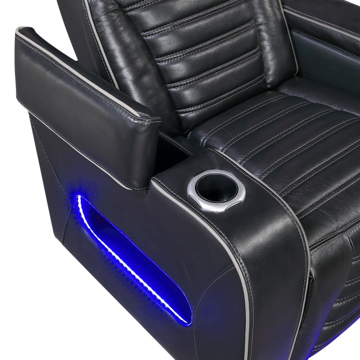 Cyber Black Power Reclining Chair With Power Headrest Cup Holder Storage Arms Air Massage Heat Led Lighting And Charging Ports