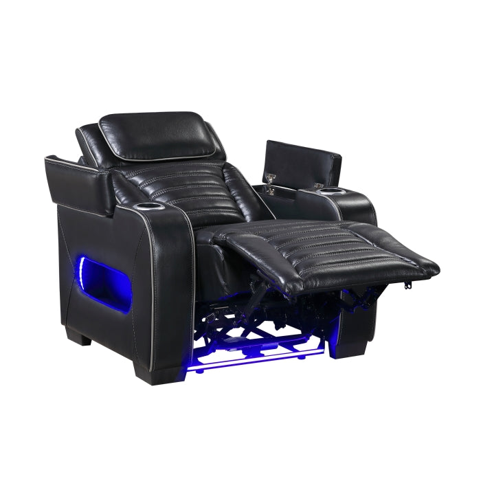 Cyber Black Power Reclining Chair With Power Headrest Cup Holder Storage Arms Air Massage Heat Led Lighting And Charging Ports