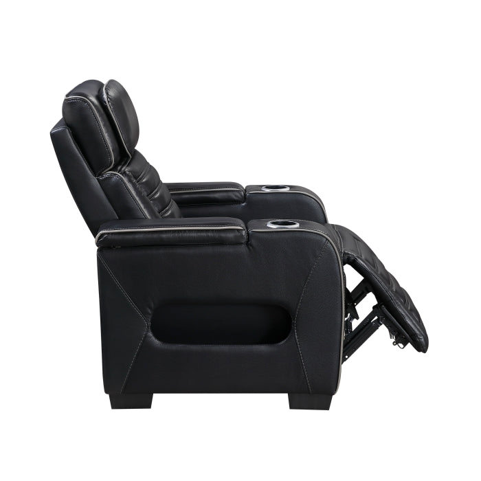 Cyber Black Power Reclining Chair With Power Headrest Cup Holder Storage Arms Air Massage Heat Led Lighting And Charging Ports