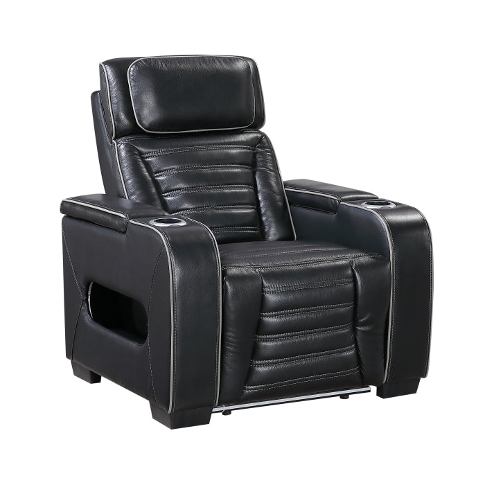 Cyber Black Power Reclining Chair With Power Headrest Cup Holder Storage Arms Air Massage Heat Led Lighting And Charging Ports