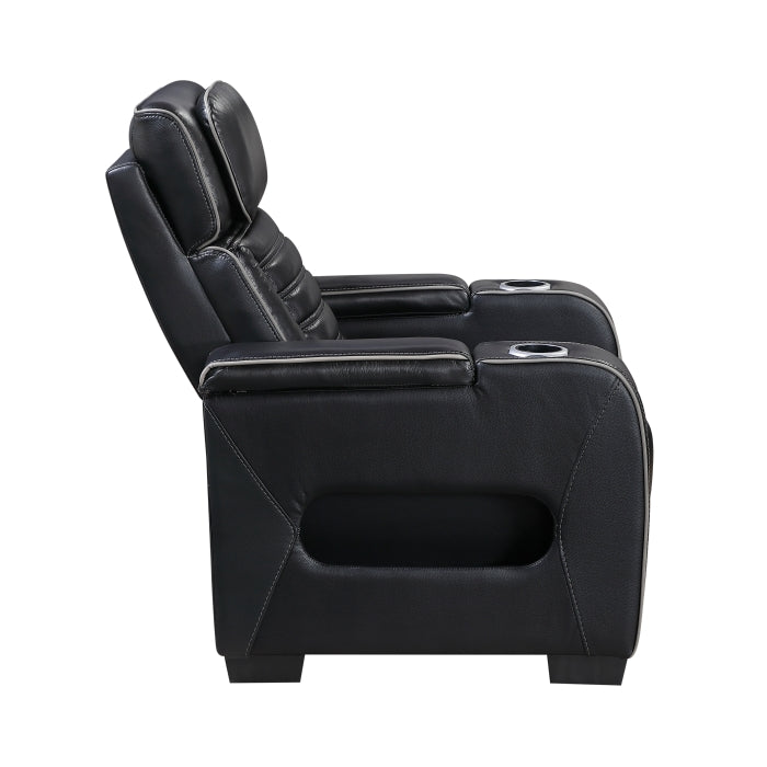 Cyber Black Power Reclining Chair With Power Headrest Cup Holder Storage Arms Air Massage Heat Led Lighting And Charging Ports