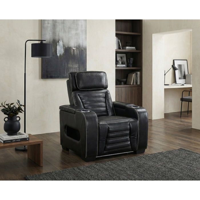 Cyber Black Power Reclining Chair With Power Headrest Cup Holder Storage Arms Air Massage Heat Led Lighting And Charging Ports