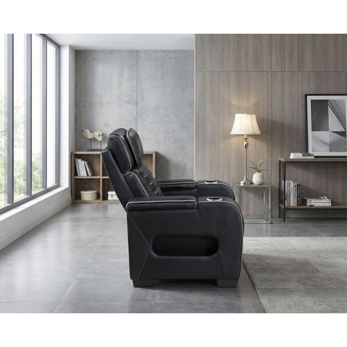 Cyber Black Power Reclining Chair With Power Headrest Cup Holder Storage Arms Air Massage Heat Led Lighting And Charging Ports
