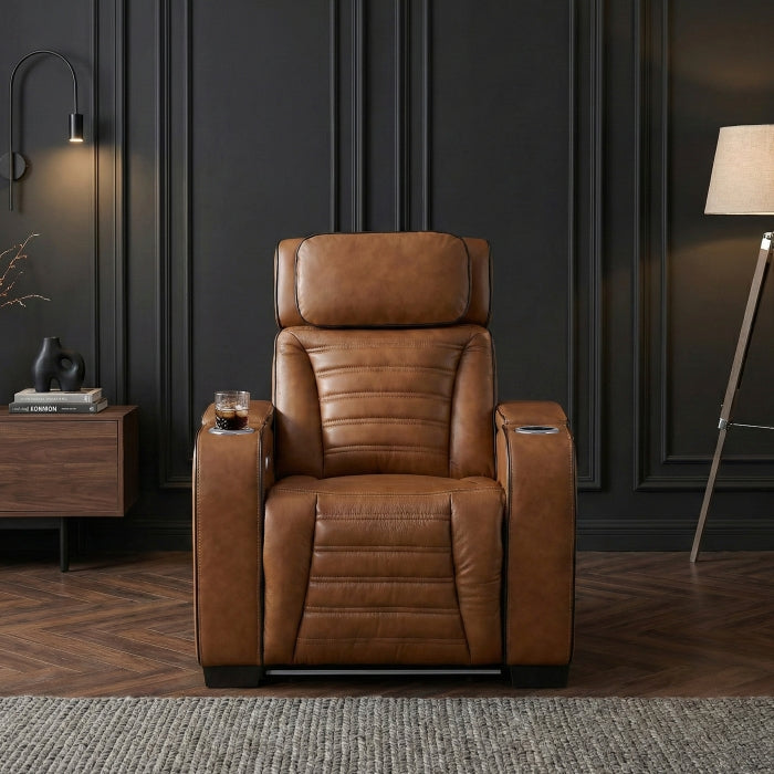 Cyber Brown Power Reclining Chair With Power Headrest Cup Holder Storage Arms Air Massage Heat Led Lighting And Charging Ports