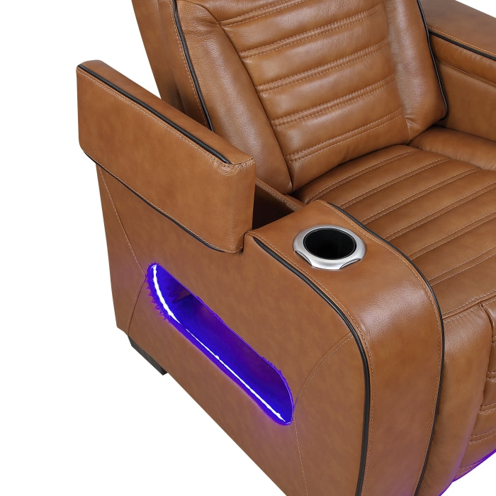 Cyber Brown Power Reclining Chair With Power Headrest Cup Holder Storage Arms Air Massage Heat Led Lighting And Charging Ports