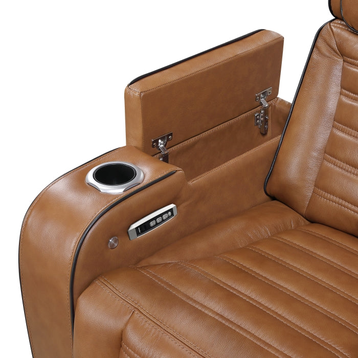 Cyber Brown Power Reclining Chair With Power Headrest Cup Holder Storage Arms Air Massage Heat Led Lighting And Charging Ports