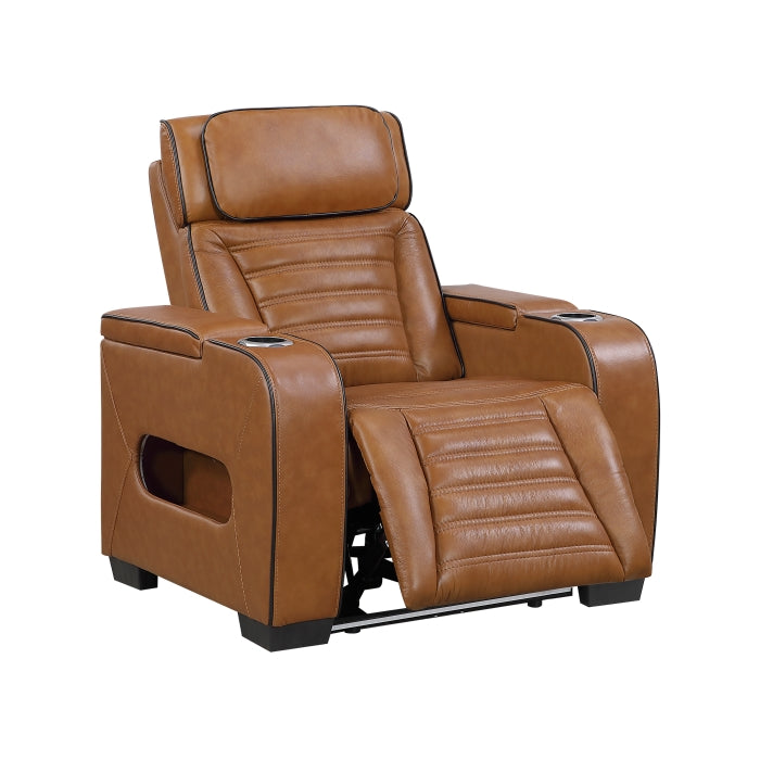 Cyber Brown Power Reclining Chair With Power Headrest Cup Holder Storage Arms Air Massage Heat Led Lighting And Charging Ports