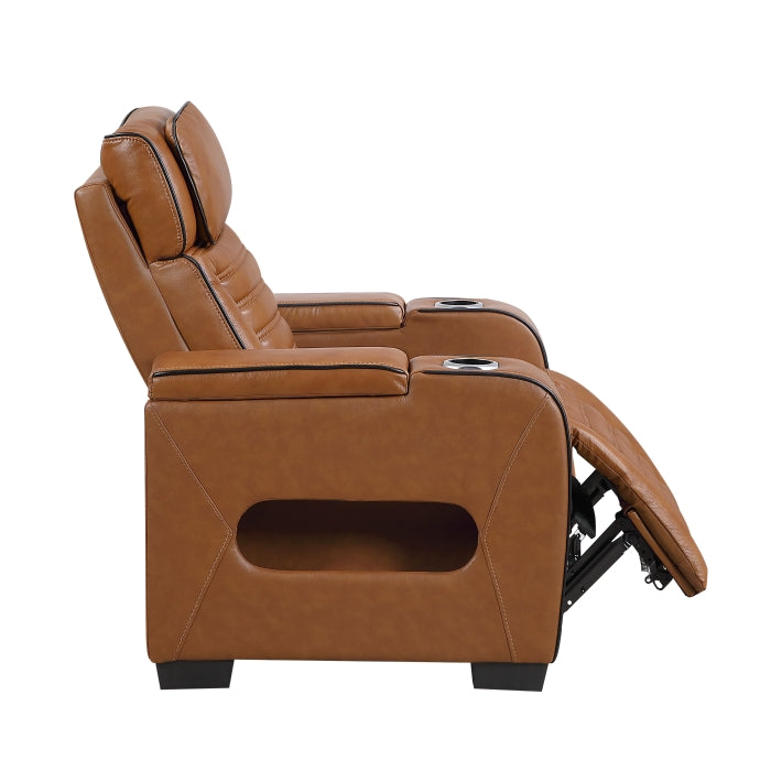 Cyber Brown Power Reclining Chair With Power Headrest Cup Holder Storage Arms Air Massage Heat Led Lighting And Charging Ports