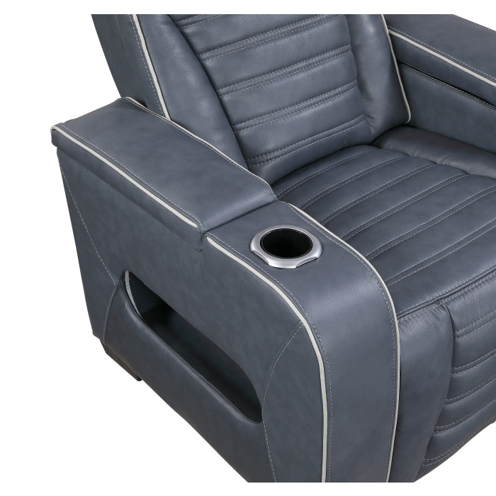 Cyber Blue Power Reclining Chair With Power Headrest Cup Holder Storage Arms Air Massage Heat Led Lighting And Charging Ports