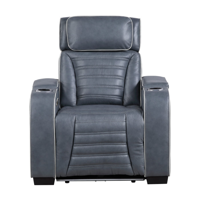 Cyber Blue Power Reclining Chair With Power Headrest Cup Holder Storage Arms(Top And Side) Air Massage Heat Led Lighting And Charging Ports