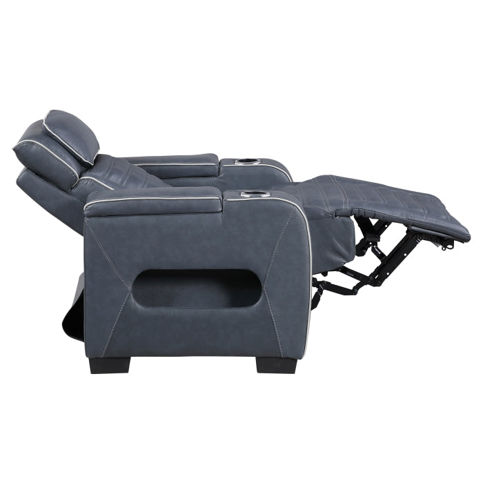 Cyber Blue Power Reclining Chair With Power Headrest Cup Holder Storage Arms Air Massage Heat Led Lighting And Charging Ports