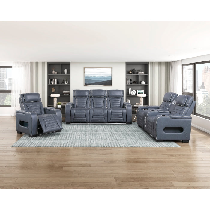 Cyber Blue Power Reclining Chair With Power Headrest Cup Holder Storage Arms Air Massage Heat Led Lighting And Charging Ports