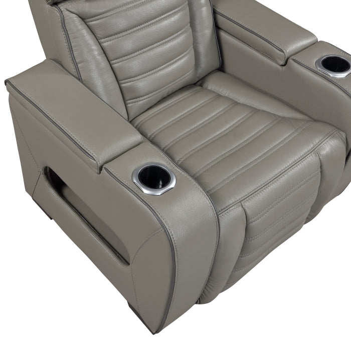 Cyber Gray Power Reclining Chair With Power Headrest Cup Holder Storage Arms Air Massage Heat Led Lighting And Charging Ports