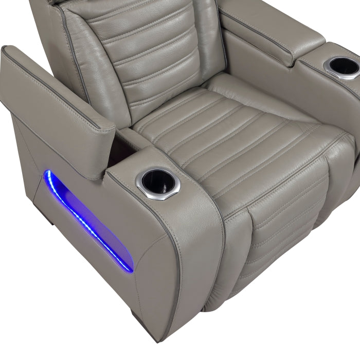 Cyber Gray Power Reclining Chair With Power Headrest Cup Holder Storage Arms Air Massage Heat Led Lighting And Charging Ports