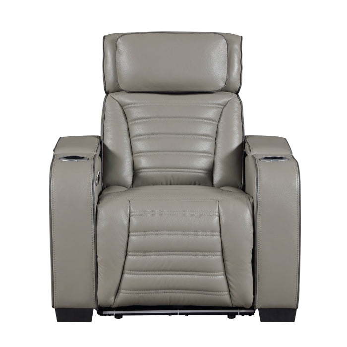 Cyber Gray Power Reclining Chair With Power Headrest Cup Holder Storage Arms(Top And Side) Air Massage Heat Led Lighting And Charging Ports