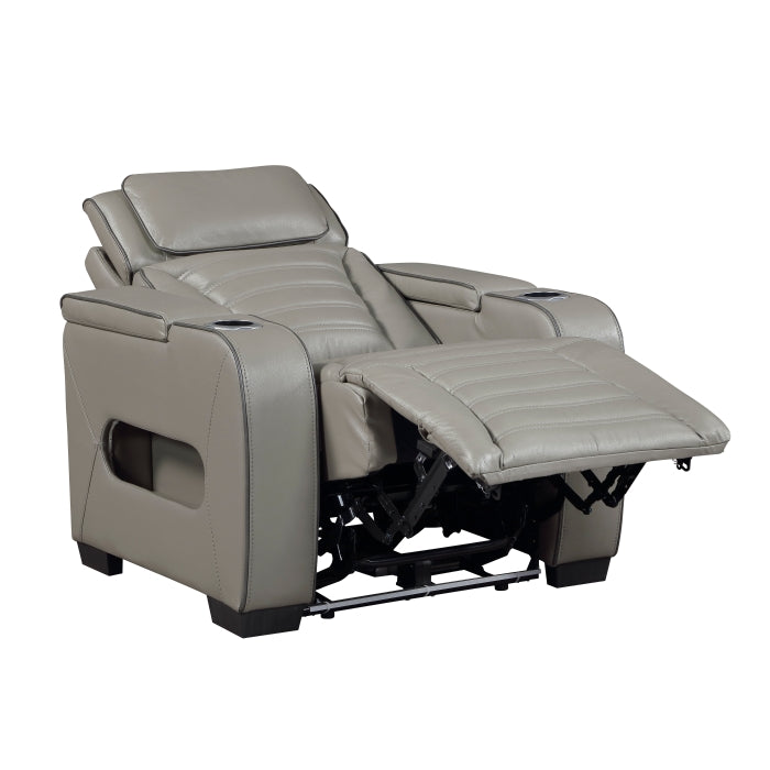 Cyber Gray Power Reclining Chair With Power Headrest Cup Holder Storage Arms Air Massage Heat Led Lighting And Charging Ports
