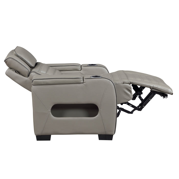 Cyber Gray Power Reclining Chair With Power Headrest Cup Holder Storage Arms Air Massage Heat Led Lighting And Charging Ports