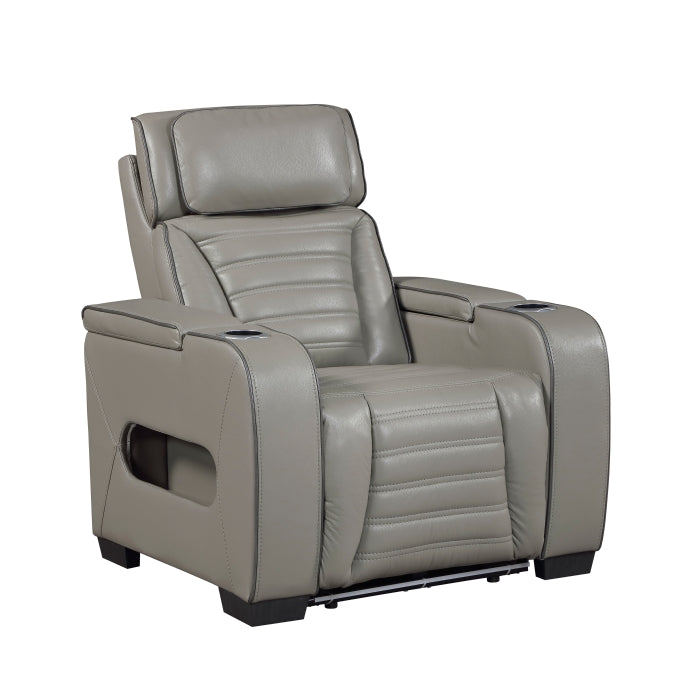 Cyber Gray Power Reclining Chair With Power Headrest Cup Holder Storage Arms Air Massage Heat Led Lighting And Charging Ports