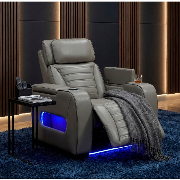 Cyber Gray Power Reclining Chair With Power Headrest Cup Holder Storage Arms Air Massage Heat Led Lighting And Charging Ports