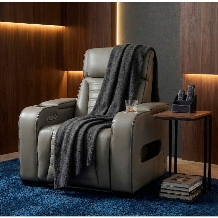 Cyber Gray Power Reclining Chair With Power Headrest Cup Holder Storage Arms Air Massage Heat Led Lighting And Charging Ports