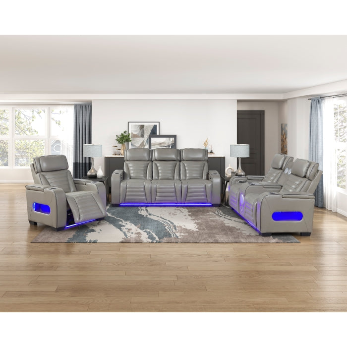 Cyber Gray Power Reclining Chair With Power Headrest Cup Holder Storage Arms Air Massage Heat Led Lighting And Charging Ports