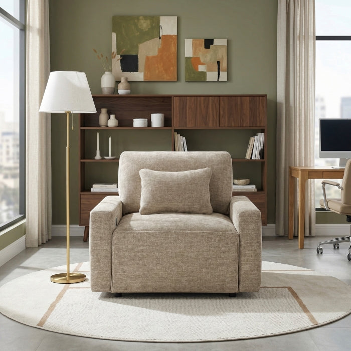 Cumulus Beige Convertible Sleeper Chair With Charging Ports