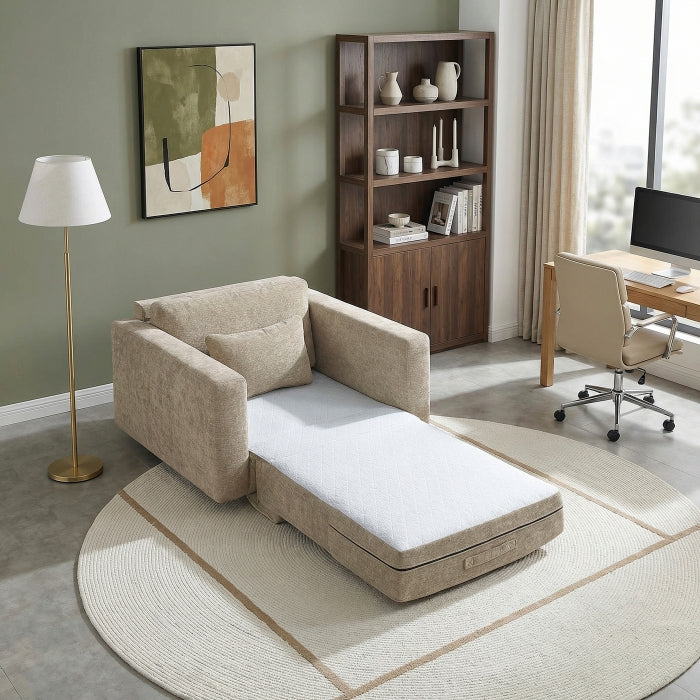 Cumulus Beige Convertible Sleeper Chair With Charging Ports