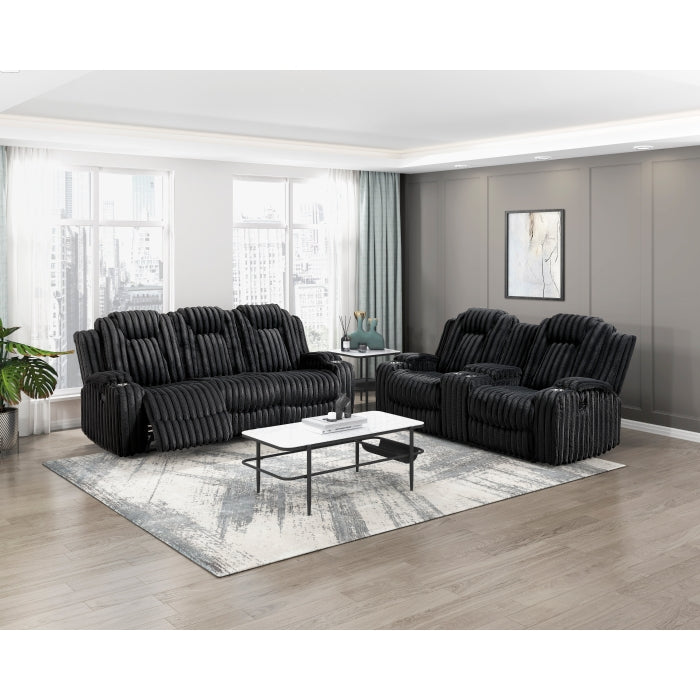 Phyllis Black Double Reclining Sofa With Cup Holders