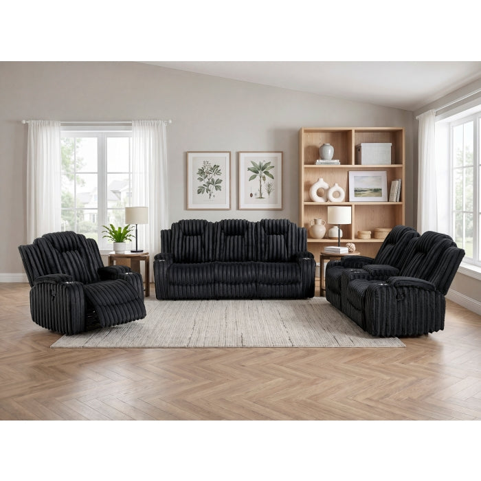 Phyllis Black Double Reclining Sofa With Cup Holders