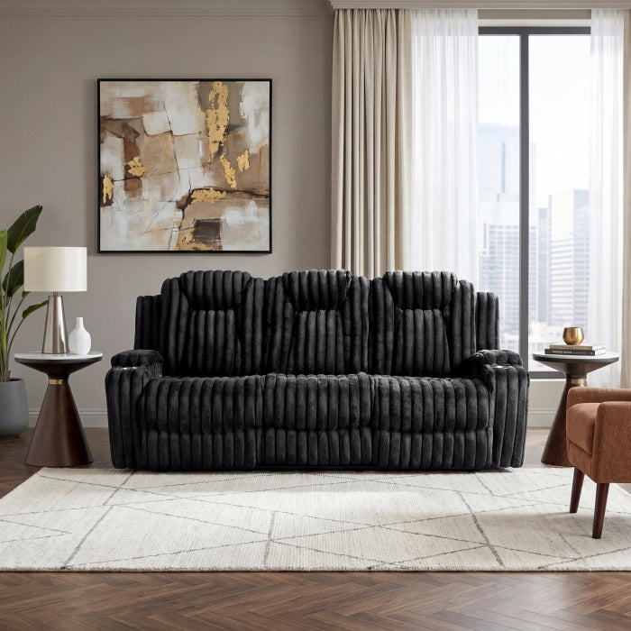 Phyllis Black Double Reclining Sofa With Cup Holders