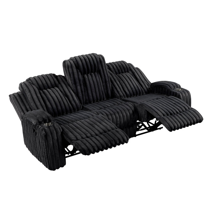 Phyllis Black Double Reclining Sofa With Cup Holders