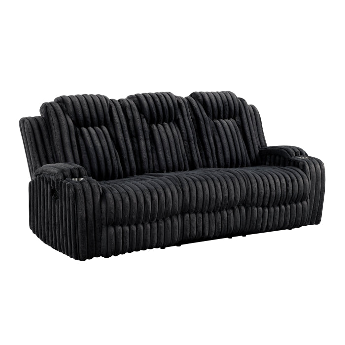Phyllis Black Double Reclining Sofa With Cup Holders