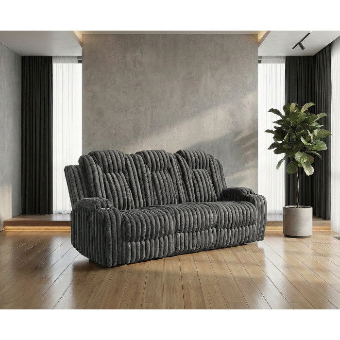 Phyllis Black Double Reclining Sofa With Cup Holders