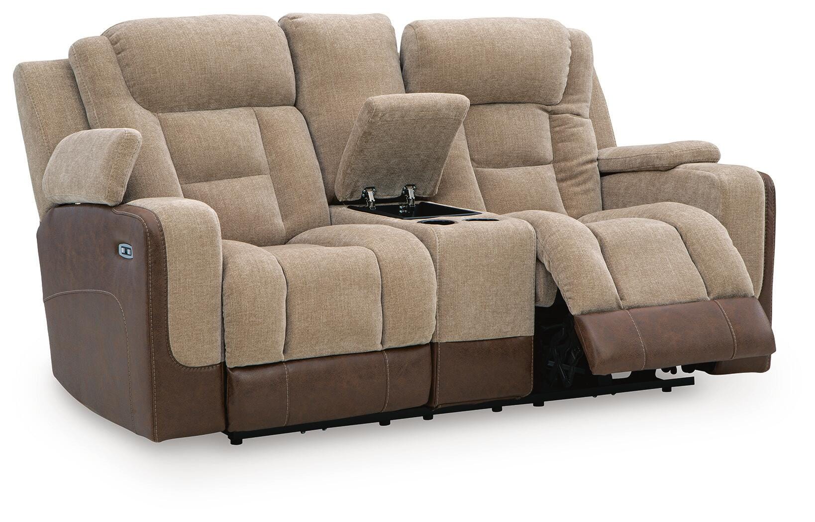Mixed Motion Brownstone Power Reclining Loveseat with Console