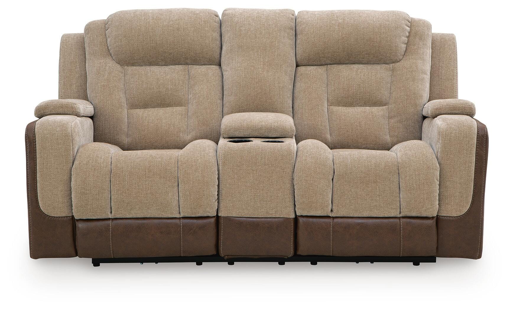 Mixed Motion Brownstone Power Reclining Loveseat with Console