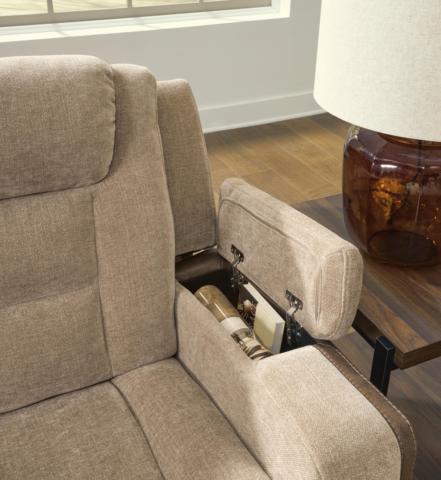 Mixed Motion Brownstone Power Reclining Loveseat with Console