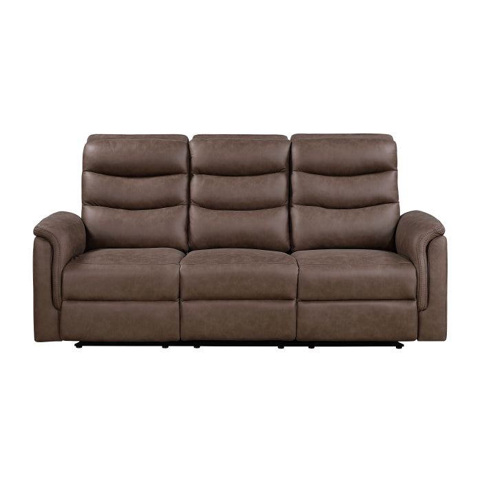 Metric Brown Double Reclining Sofa With Drop-down Cup Holders