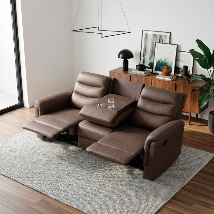 Metric Brown Double Reclining Sofa With Drop-down Cup Holders