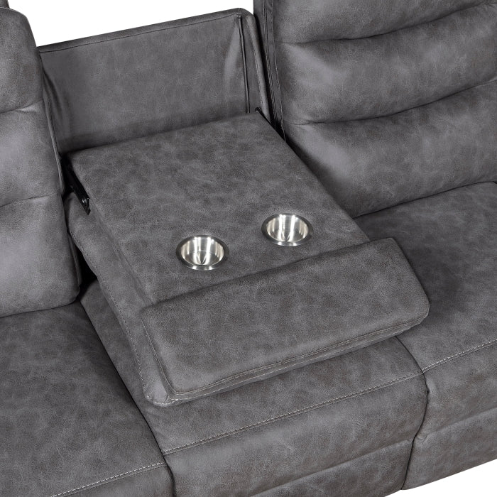 Metric Gray Double Reclining Sofa With Drop-down Cup Holders