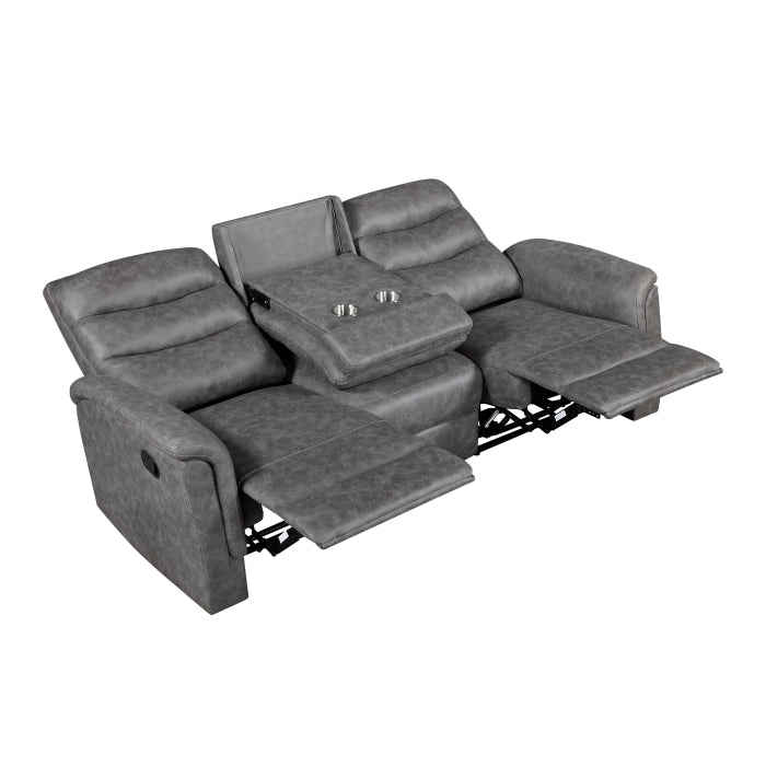Metric Gray Double Reclining Sofa With Drop-down Cup Holders