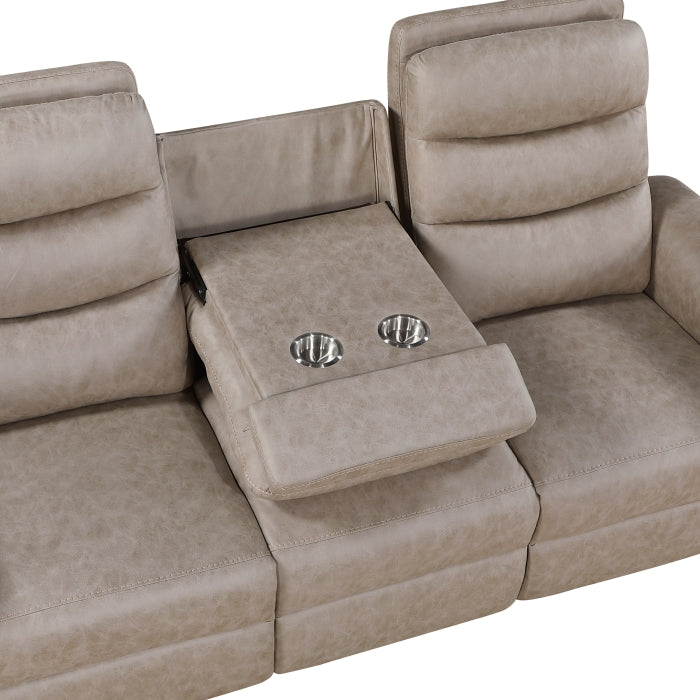 Metric Beige Double Reclining Sofa With Drop-down Cup Holders