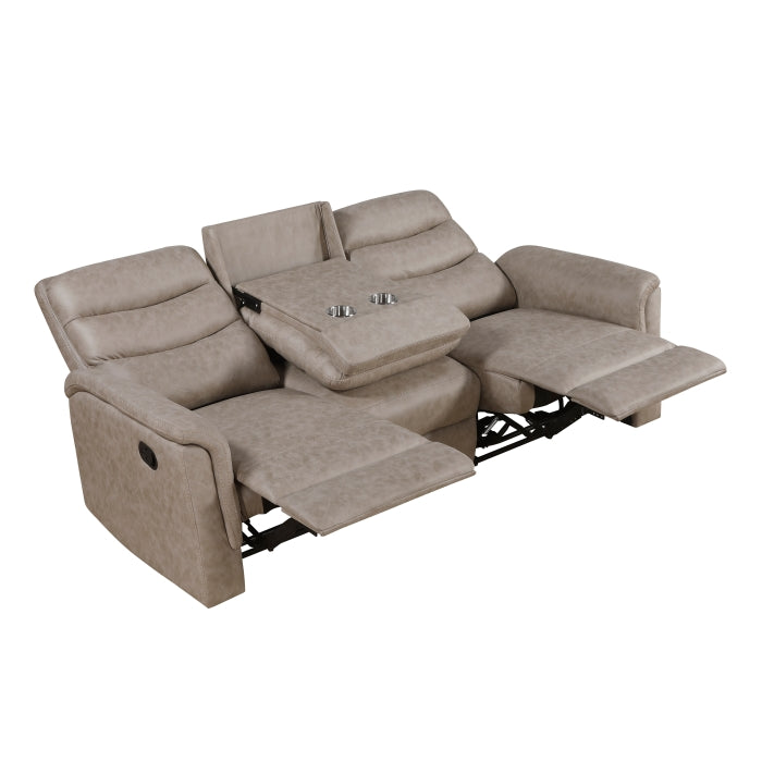 Metric Beige Double Reclining Sofa With Drop-down Cup Holders