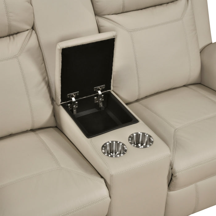 Nest Beige Double Reclining Loveseat With Center Console And Receptacles