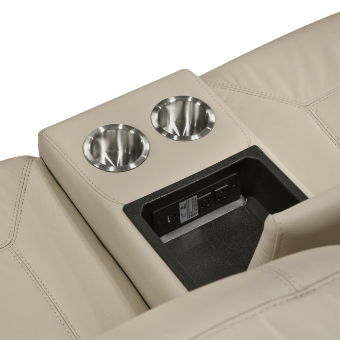 Nest Beige Double Reclining Loveseat With Center Console And Receptacles