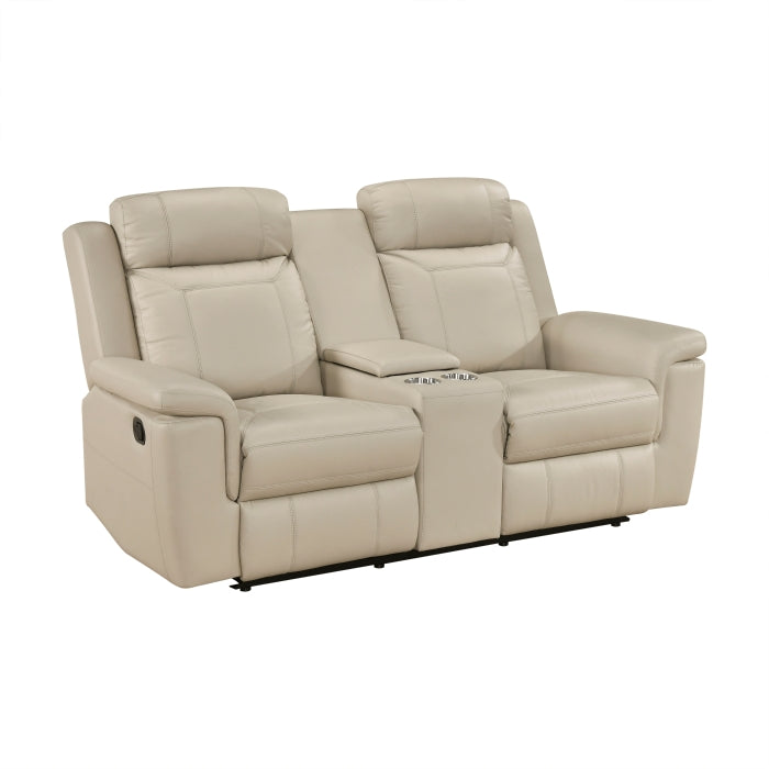Nest Beige Double Reclining Loveseat With Center Console And Receptacles