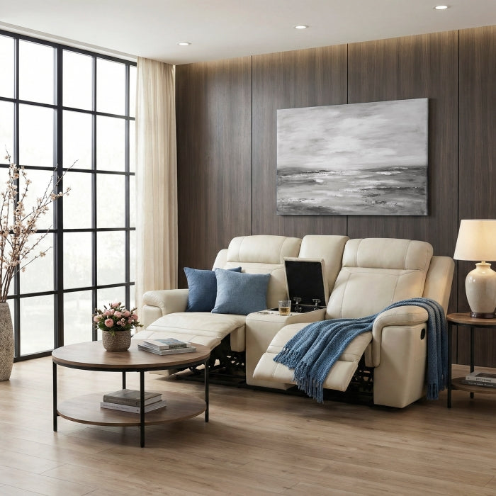 Nest Beige Double Reclining Loveseat With Center Console And Receptacles