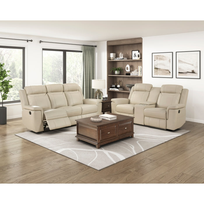 Nest Beige Double Reclining Loveseat With Center Console And Receptacles