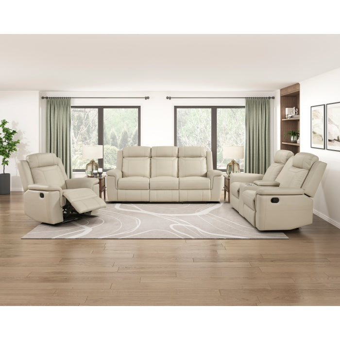 Nest Beige Double Reclining Loveseat With Center Console And Receptacles