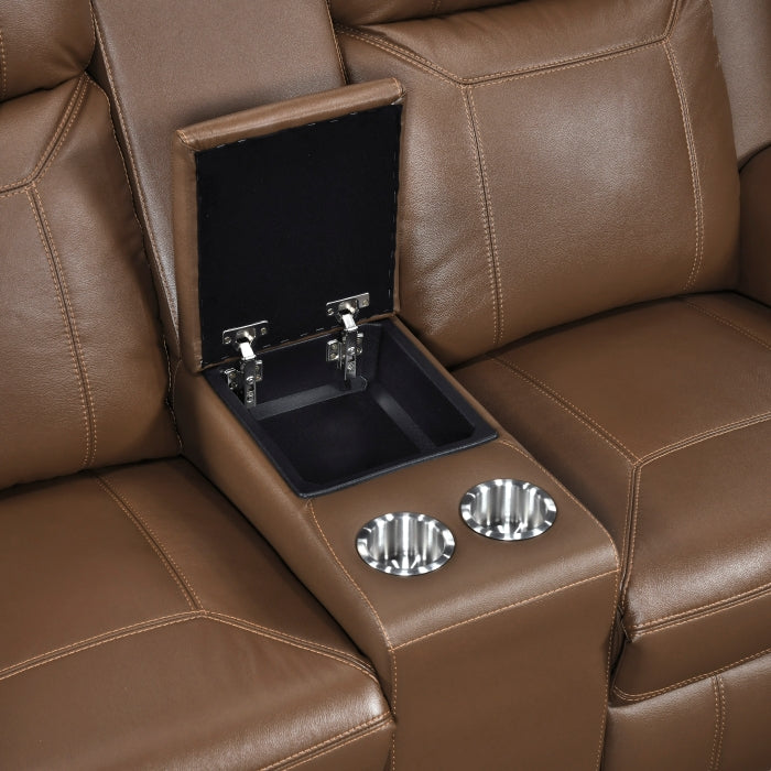 Nest Brown Double Reclining Loveseat With Center Console And Receptacles
